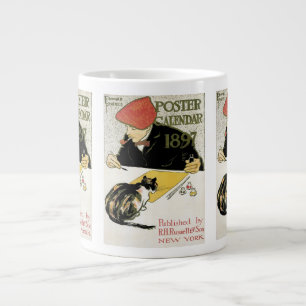 Grande Tasse Art Nouveau vintage, artiste peignant avec un chat