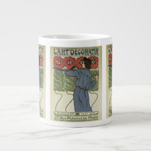 Grande Tasse Art Nouveau vintage, Artiste Peignant des Fleurs d