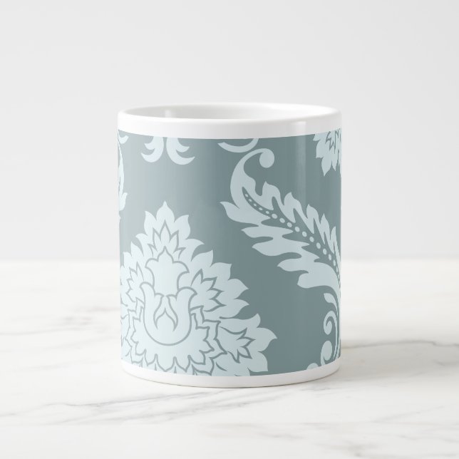 Grande Tasse Art Rococo Damassé I Bleu Canard+Turquoise (Devant)