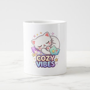 Grande Tasse Autocollant de chat Cozy Vibe   Joli chat endormi