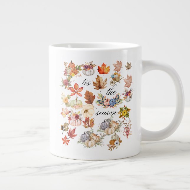 Grande Tasse Autumn Pumpkin Floral Leaves Art (Droite)