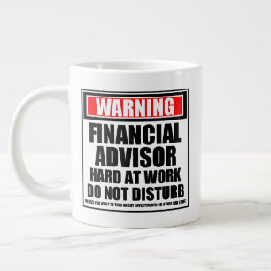Grande Tasse Avertissement Conseiller Financier Dur Au Travail