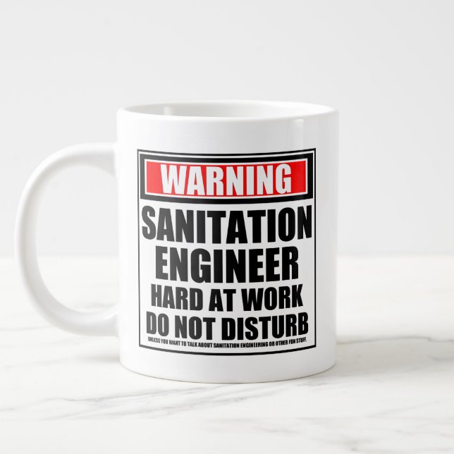 Grande Tasse Avertissement Ingénieur Sanitaire Dur Au Travail (Gauche)