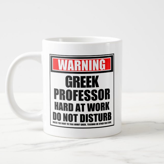 Grande Tasse Avertissement Professeur grec dur au travail (Gauche)