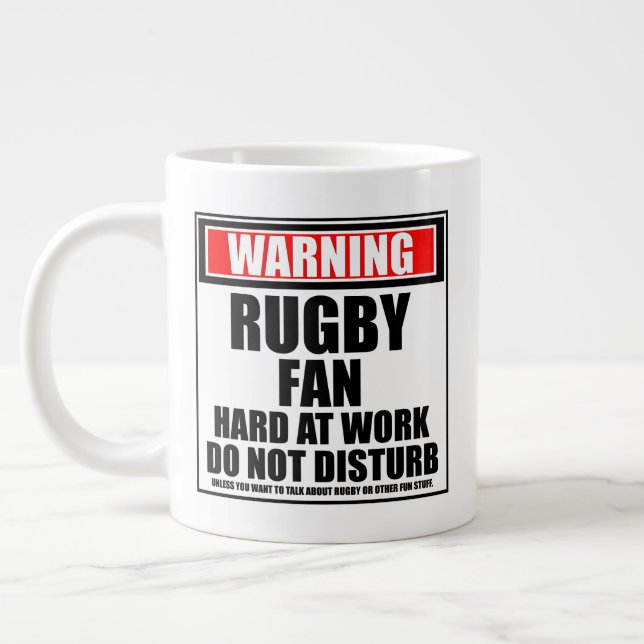 Grande Tasse Avertissement Ventilateur De Rugby Dur Au Travail  (Gauche)