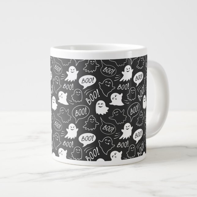 Grande Tasse B&W Cute Doodle Halloween Motif (Devant droit)