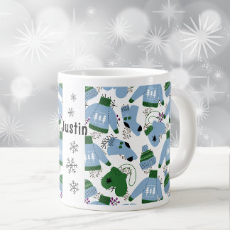 Grande Tasse Balayeuses d'hiver nordiques et Mittens bleu