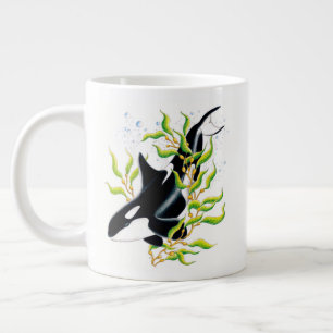 Grande Tasse Baleine d'Orca dans l'art de l'encre de la forêt 