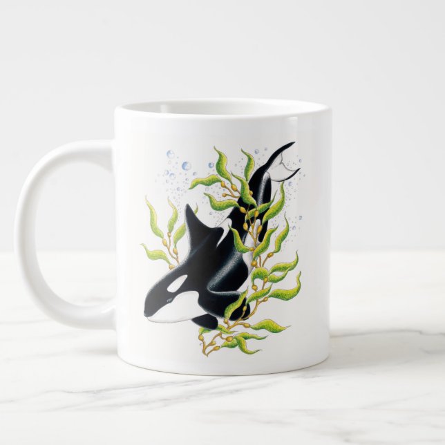 Grande Tasse Baleine d'Orca dans l'art de l'encre de la forêt d (Gauche)