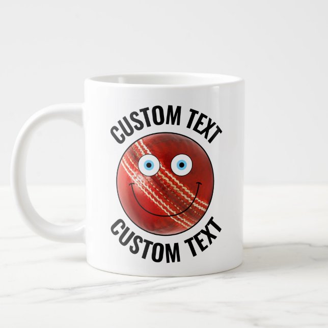 Grande Tasse Balle de cricket Personnalisé Visage Happy Et Text (Gauche)