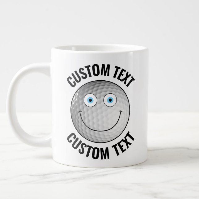 Grande Tasse Balle de golf Personnalisé Visage heureux et texte (Gauche)