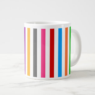 Grande Tasse Bandes de lignes arc-en-ciel colorées - Blanc