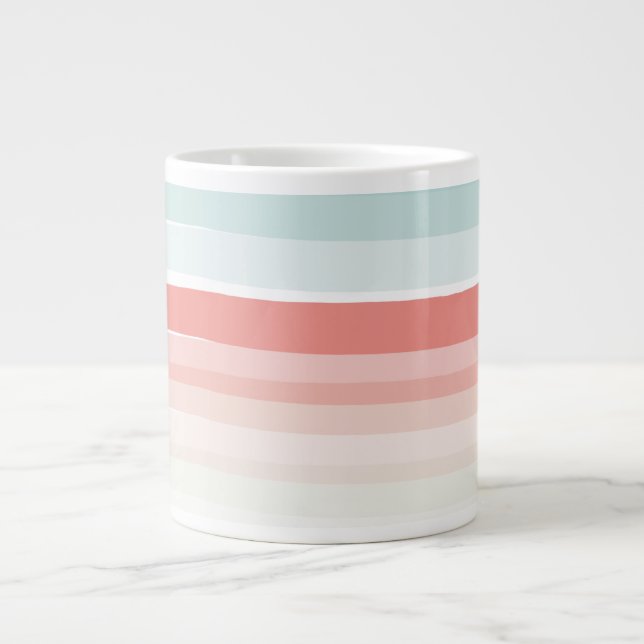 Grande Tasse Bandes estivales en corail et turquoise (Devant)