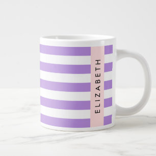 Grande Tasse Bandes Violettes, Motif Gratté, Lignes, Votre Nom