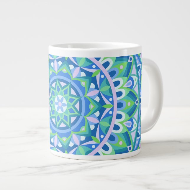 Grande Tasse Base bleue Mandala (Devant droit)