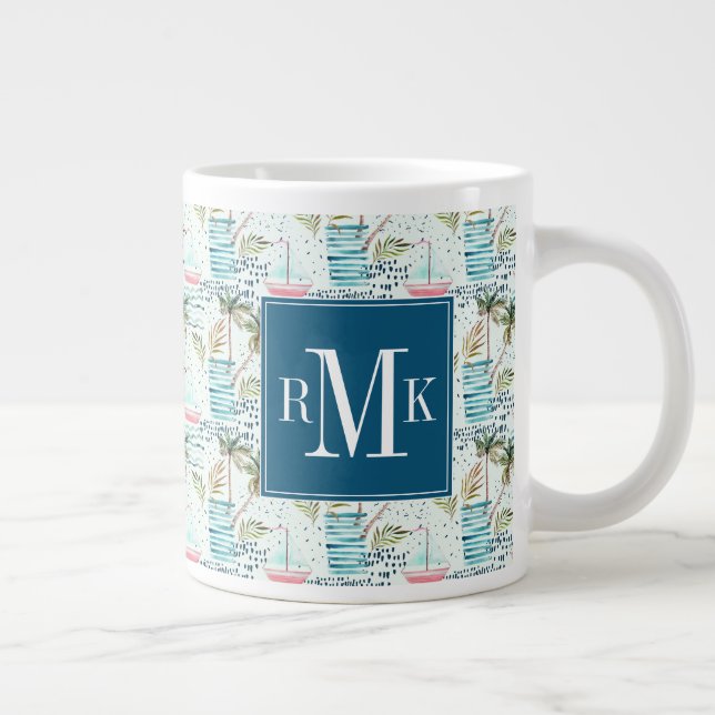 Grande Tasse Bateau à voile couleur marine avec Motif Palm Tree (Droite)