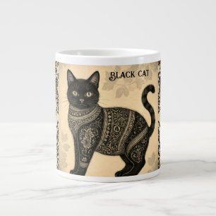 Grande Tasse Batik, Chat Noir, Chat Batik, Style Vintage