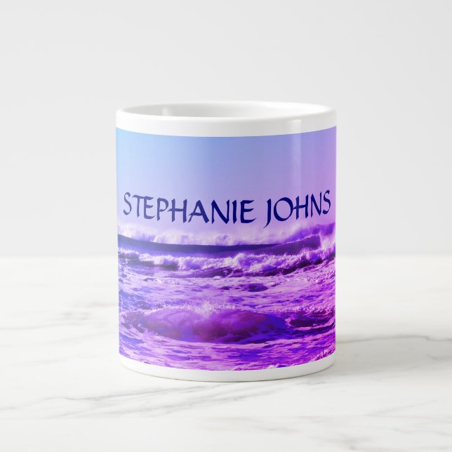Grande Tasse Beach Ocean Wave Nom Monogramme Water Pink Ombre (Devant)