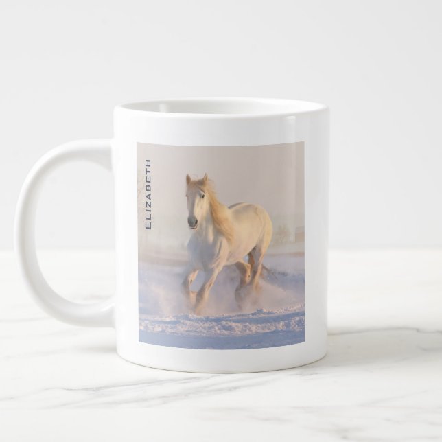 Grande Tasse Beau Cheval Blanc Galloping dans la neige (Gauche)