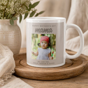 Grande Tasse Beige moderne maman Enfants Photo Fête des mères