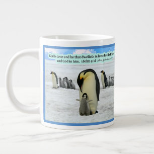 Grande Tasse Belle Écriture de pingouin 1 Jean 4:16 Coff géant