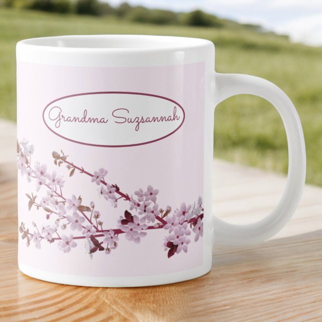 Grande Tasse Belle Fleur de cerisier rose Personnalisé Deux-À-C (Créateur téléchargé)