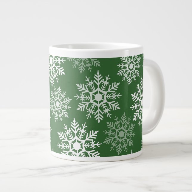 Grande Tasse Belles étoiles de neige blanche et verte d'hiver (Devant droit)