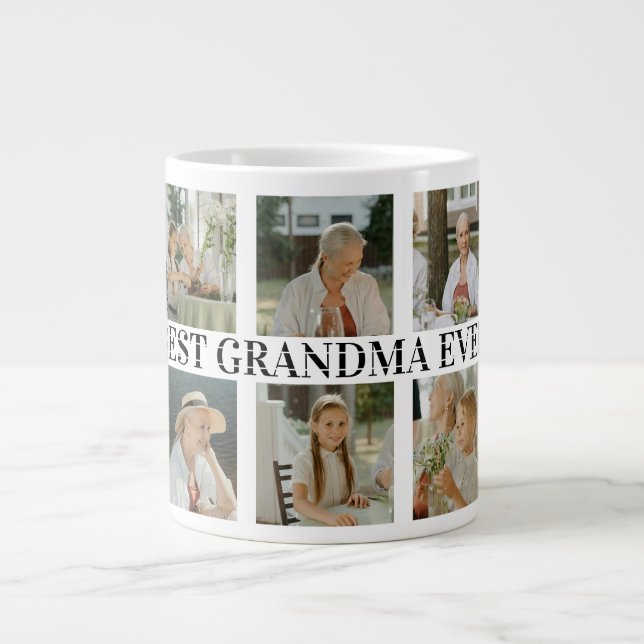 Grande Tasse Best Grandma Ever Photo Collage – Gift with Hearts (Devant)