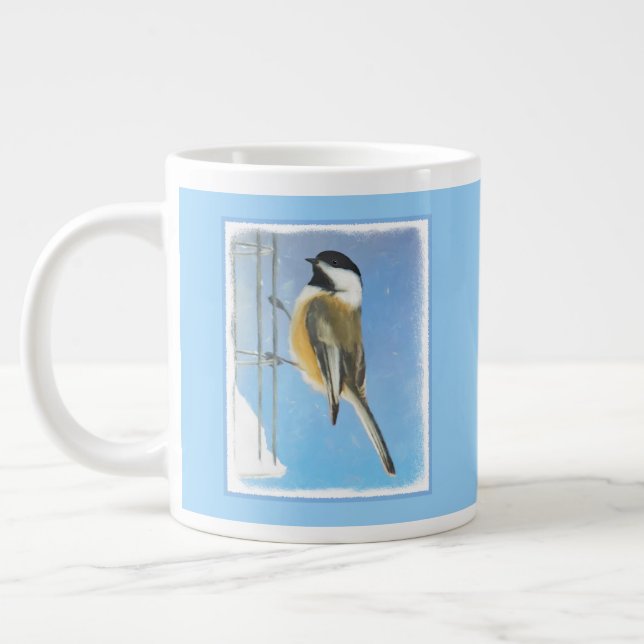 Grande Tasse Bickadee sur la peinture d'alimentation - Oiseaux  (Gauche)