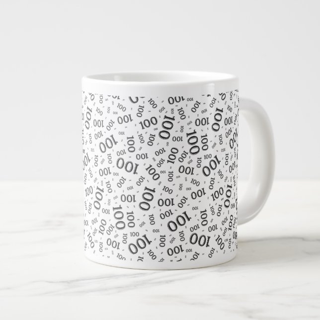 Grande Tasse Birthday 100 Black/White Random Number Pattern (Devant droit)