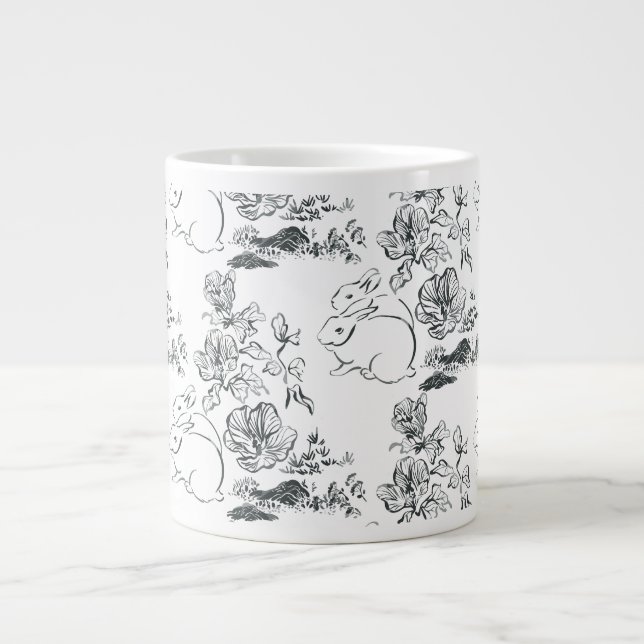 Grande Tasse Black Line Art jote Rabbit et Flower (Devant)