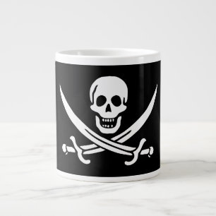 Grande Tasse Blanc, Drapeau Pirate Calico Jack, Crâne & Cutlass