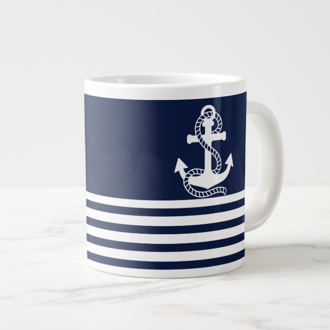 Grande Tasse Bleu blanc de la marine et Ancre blanche (Devant droit)