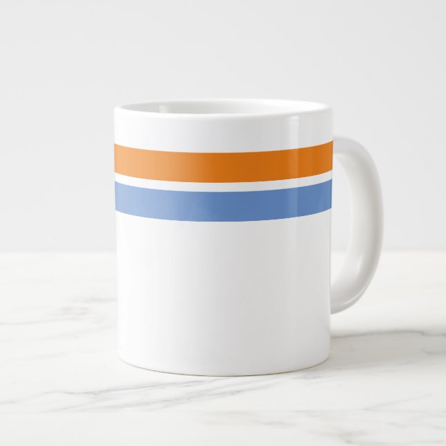 Grande Tasse Bleu Clair Orange Bleu Haut Bord Tracé Sur Blanc (Devant droit)