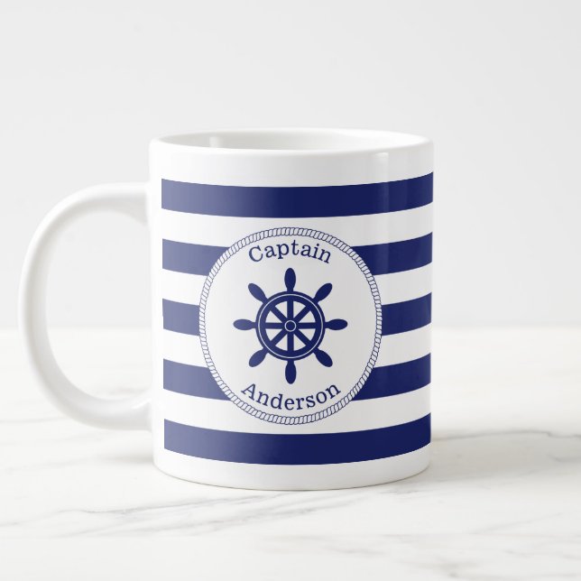 Grande Tasse Bleu de la roue du capitaine nautique (Gauche)