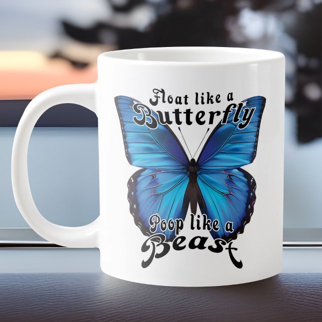 Grande Tasse Bleu Funny Papillon Poop Comme Bête Toilette Humou (Funny butterfly poop mug)