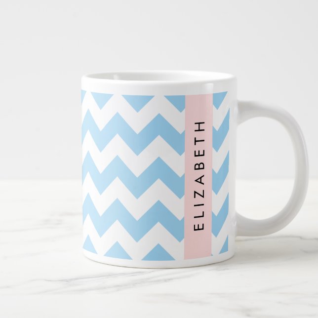 Grande Tasse Bleu Zigzag, Bleu Chevron, Vague Motif, Votre Nom (Droite)