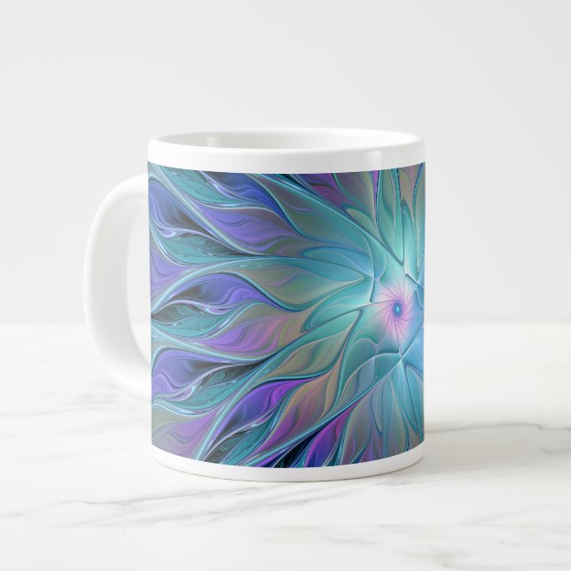 Grande Tasse Blue Purple Flower Dream Abstrait Fractal Art (Devant gauche)