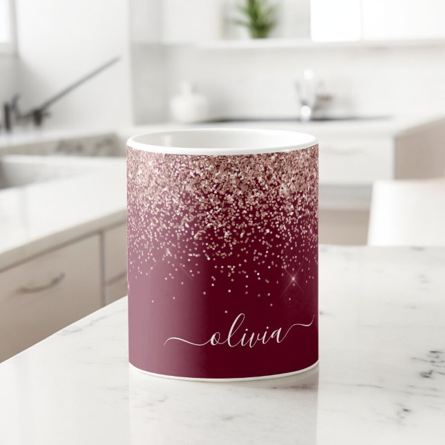 Grande Tasse Blush Rose Gold Fard à Joues Paillettes Monogramme (Créateur téléchargé)