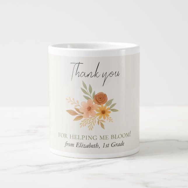 Grande Tasse Boho Floral Aquarelle Enseignant Merci (Devant)