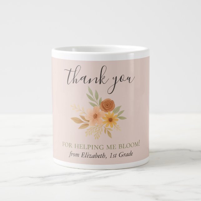 Grande Tasse Boho Floral Aquarelle Enseignant Merci (Devant)