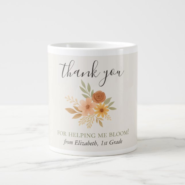 Grande Tasse Boho Floral Aquarelle Enseignant Merci (Devant)