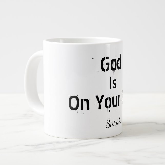 Grande Tasse Bold Modern White Name Faith God Is On Your Side  (Devant gauche)