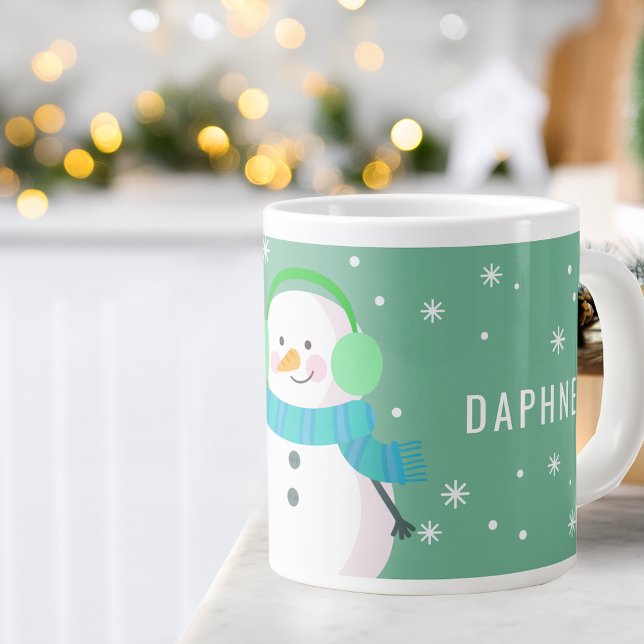Grande Tasse Bonhomme de neige festif flocon de Noël Personnali (Festive Snowman Snowflake Christmas Personalized Giant Coffee Mug)