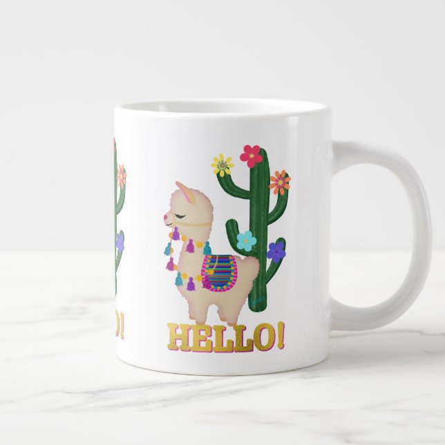 Grande Tasse BONJOUR LAMA ! Cute Little Llama et Cactus (Droite)