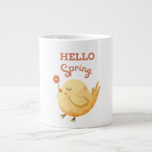 Grande Tasse BONJOUR Printemps Jaune Bébé Oiseau Holding Flower