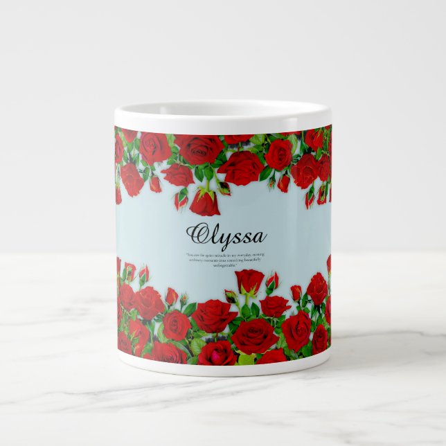 Grande Tasse Bordure de rose rouge élégante sur mesure thème ja (Devant)