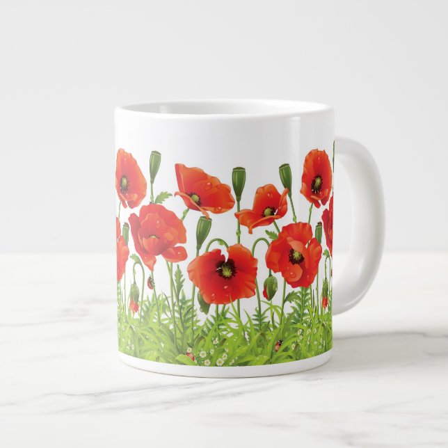 Grande Tasse Bordure horizontale avec pavot rouge (Devant droit)