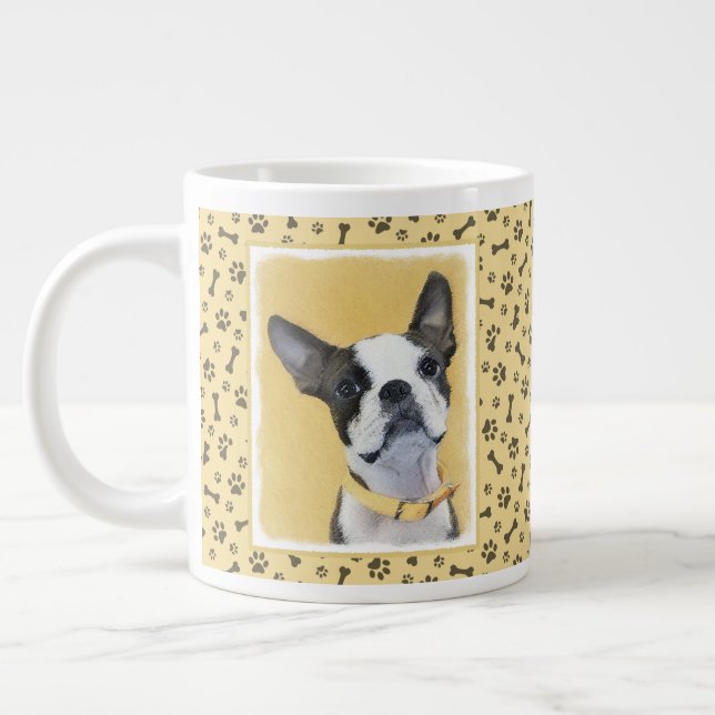 Grande Tasse Boston Terrier Peinture - Cute Original Chien Art (Gauche)