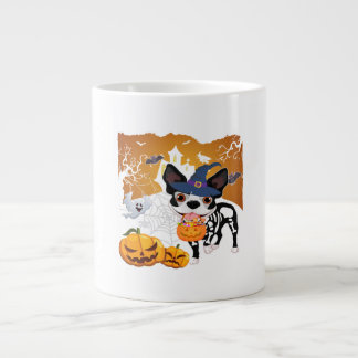 Grande Tasse Boston Terrier Skeleton Chien Citrouille Halloween